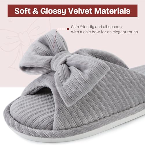 EverFoams Women's Open-Toe Bow Slippers with Memory Foam Indoor House Non-Slip Sole3