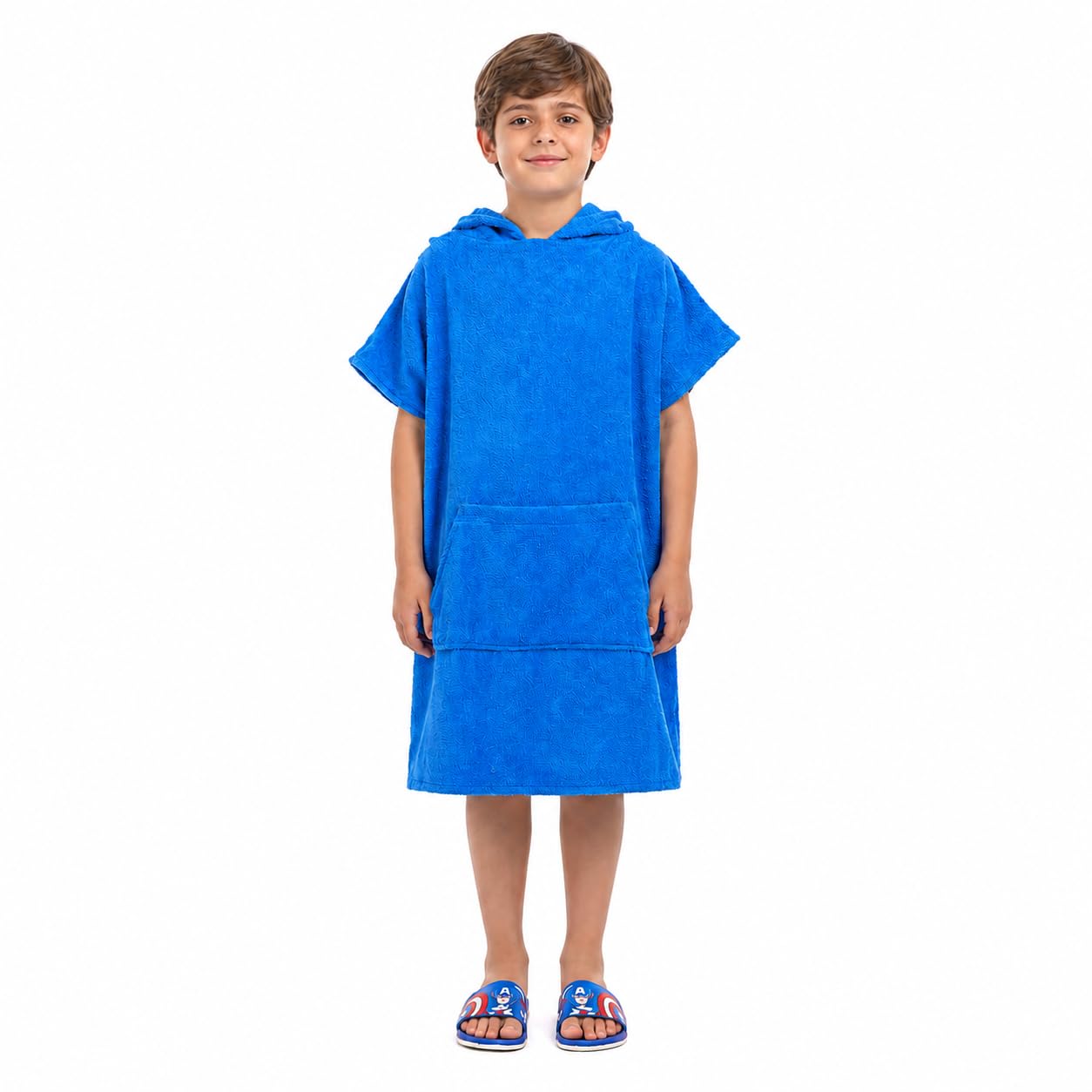 ALLEN & MATE 100% BAUMWOLLE Kinder-Strandtuch-Poncho – Übergroßer, schnelltrocknender Bademantel zum Umziehen mit Kapuze und Tasche für Jungen und Mädchen
