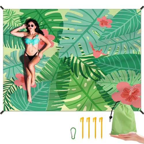 DPWCVM Beach Blanket Waterproof Sandproof Large Beach Mat 83" X 106" for 3-5 Adults Sand Free Mat Quick Drying,Lightweight & Durable with 4 Stakes & 4 Corner Pockets for Beach Camping .(Green)