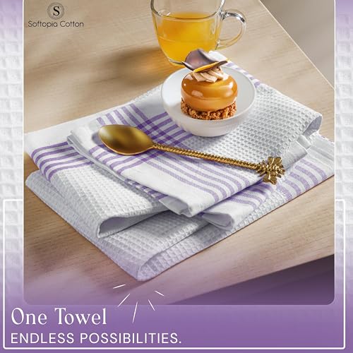 Image of Waffle White & Lavender Kitchen Dish Towels 4 Pack, 100% Cotton, 16 inchx26 inch, Thick Hand Towel for Drying Dishes, Quick Dry Washcloths, Perfect for Bar, Cooking, Serving, Cleaning