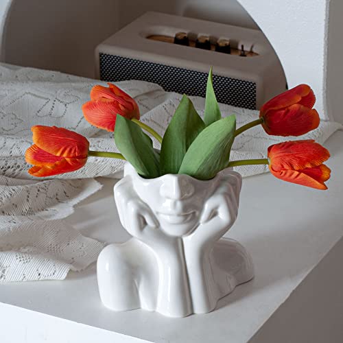 Joynisy White Ceramic Face Vase Set Of 2, Female Form Modern Vases Head Half Bust Vase For Flowers, Decorative Vases Centerpieces For Table Home Office Decor #TOP5