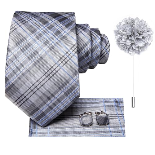 Image of Hi-Tie Men's Silk Ties Formal Woven Classic Necktie Pocket Square Cufflinks Lapel Pin Set Wedding Business