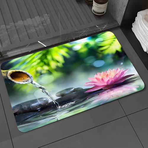 DALEXHM Tapis de Bain 40x60 cm, antidérapant,Doux,Absorbant l'eau,en Microfibre,pour la Salle de Bain,Lavable en Machine,Jardin Zen avec des Pierres Noires et des...