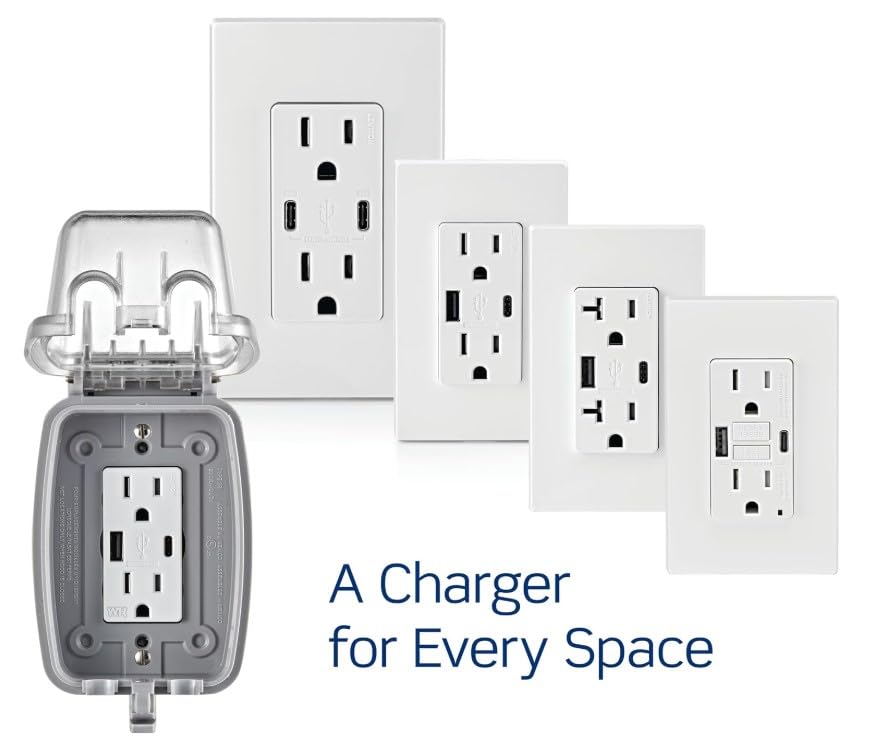 Image of Leviton T5632-I Type-A USB in-Wall Charger with 15A Tamper-Resistant Outlet, USB Charger for Smartphones, Ivory