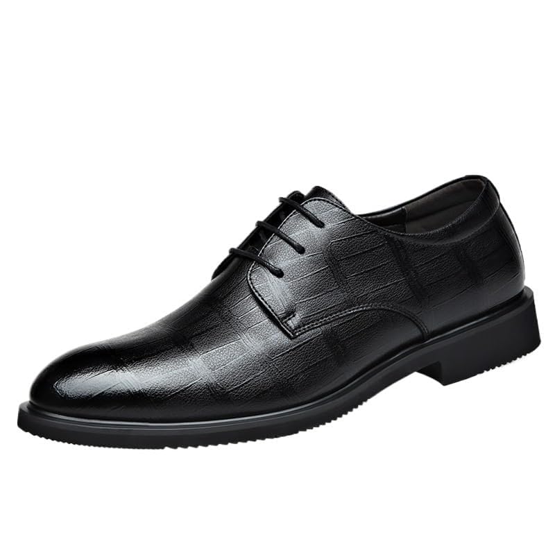 Men's Leather Dress Shoes, Classic Pointed Toe Lace-Up Derby Shoes for Wedding Office Tuxedo Events