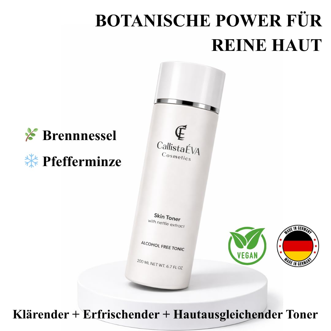 Tónico facial con ortiga [fabricado en Alemania] – Tóner sin alcohol para pieles sensibles, secas y grasas, calmante y equilibrador de pH, vegano, 200 ml