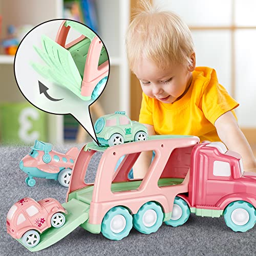 Temi Transport Car Carrier Truck Toddler Toys For 3 4 5 6 Years Old Boys - 5 In 1 Macaron Friction Power Push And Go Toys For Boys Age 4-7, Christmas Kids Gift Girl Boy Toys Age 3+ #TOP1