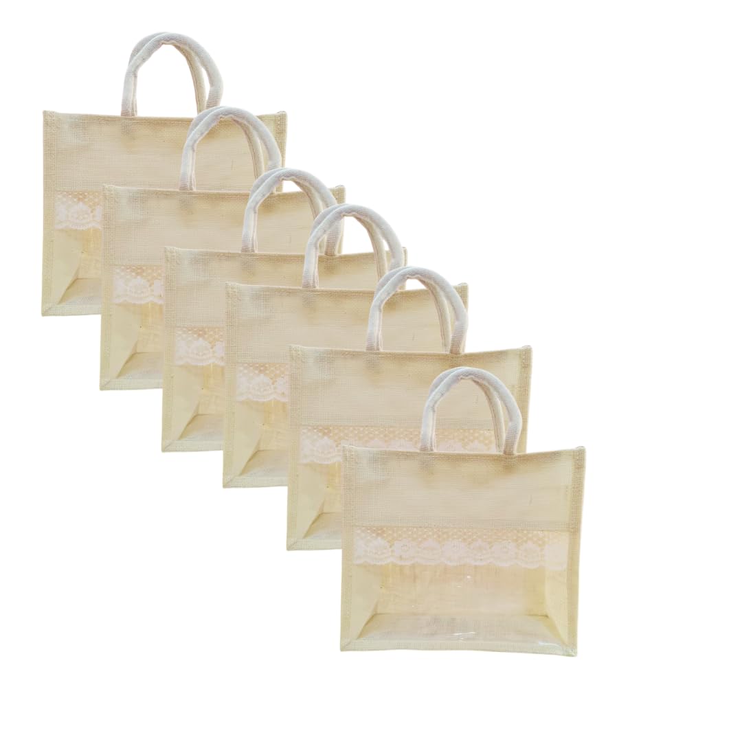 Jute Bag with Transparent Window Ideal for Room Hampers OFF WHITE-image-44