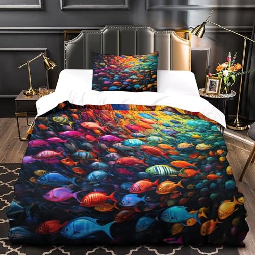 Housse de couette poisson coloré en microfibre 135x200 cm - 4