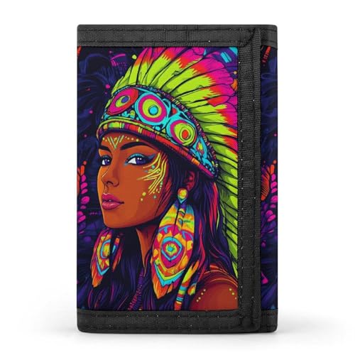 African Indian Tribal Woman Trifold Wallet Slim Credit Card Holder Minimalist Front Pocket Money Clip for Women Men
