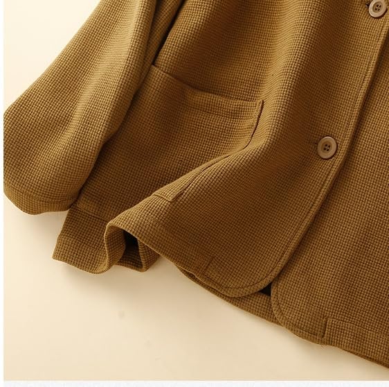 Blazer Für Damen,Waffel-Blazer Anzug Langarm Folk-Custom Cardigan Kerbkragen Frühling Herbst Arbeit Lässig Blazer Anzüge Jacke Für Damen Leichte Anzugjacke