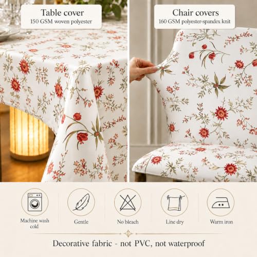 Image of Cloth Fusion Dining Table Cover with 6 Chair Covers, 6 Seater Table Cloth | Table cover and every chair cover in one matching print; 4-way stretch chair covers; 6 designs; washable, not PVC