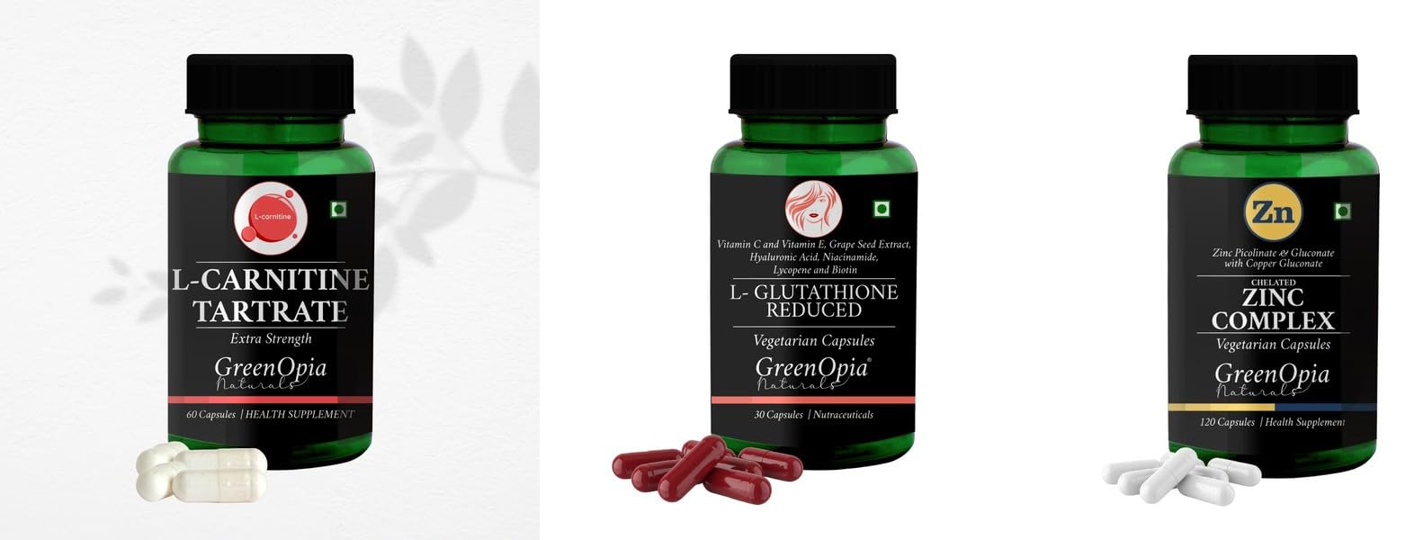 L Carnitine 1 +L Glutathione Reduced + Zinc Complex Daily Health Pack |60 CAPSULES Health & Personal Care