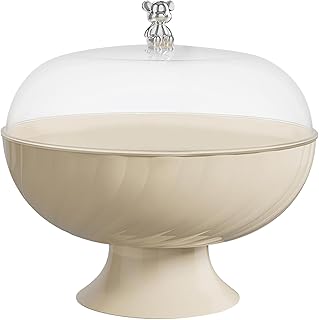 Frutero con tapa de 9, 7 x 9, 5 pulgadas, cesta de frutas transparente con orificios de drenaje, cuenco de pedestal decorativo para encimera de cocina, panes vegetales, aperitivos, color blanco