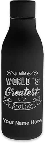 LaserGram Botella de agua de acero inoxidable de doble pared, el hermano más grande del mundo, grabado personalizado incluido