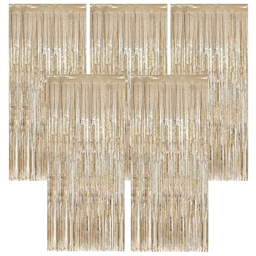 Torytoe 5 Cortinas Metálicas Dorado champán, Cortinas de oropel 1 x 1.9m