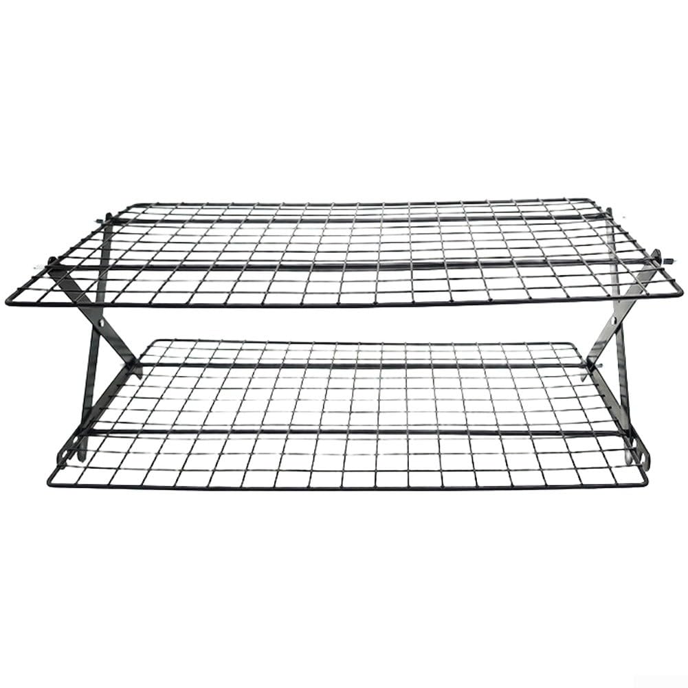 Estante de enfriamiento plegable de 2/3/4 niveles ajustable apilable de hierro para hornear galletas, pasteles, magdalenas, pan, diseño de ahorro de espacio (tres capas)
