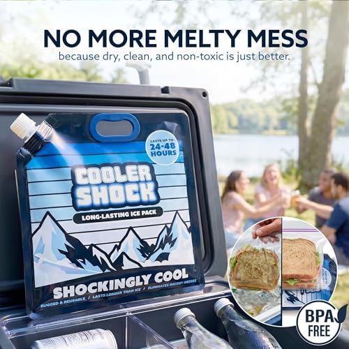 Image of Cooler Shock Reusable Ice Packs for Cooler - Long Lasting Cold Freezer Packs for Coolers and Lunch Boxes - Cooler Ice Packs for Camping Gear, Fishing, Road Trips, Beach Must Haves