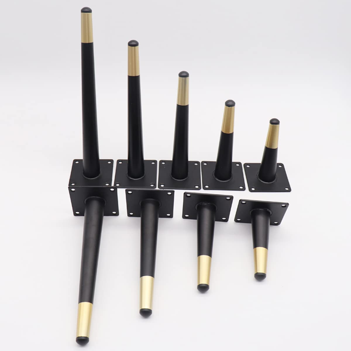 Piedini per Mobili Piedini di Supporto Sostitutivi per Divani Gambe Dritte Coniche in Metallo per Mobili per Armadi Divani Sedie Tavoli 4 Pezzi Altezza 10-72 cm (55 cm/21,7 Pollici Nero + Oro)