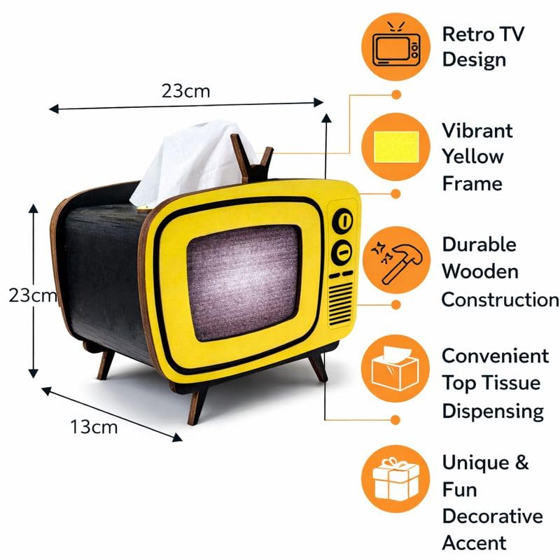 Image of Radio Wooden Tissue Box - Retro Tissue Holder for Home, Office & Car | Creative Wooden Napkin Dispenser | Decorative Tissue Case for Living Room & Bedroom (Retro TV Tissue Holder)