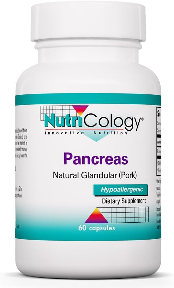 Nutricology Pancreas Pork - Freeze Dried Pancreas Tissue - Supports Digestive System - Glandular Capsules - Hypoallergenic Formula - 60 Servings - 60 Count