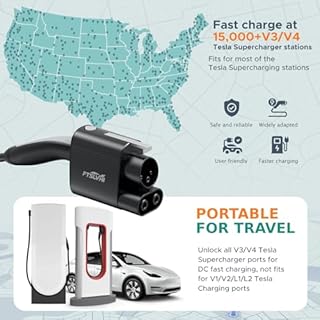NACS to CCS Electric Vehicle Adapter with Interlock Compatible with Tesla Superchargers - CCS1 Fast Charging with Vortex Plus