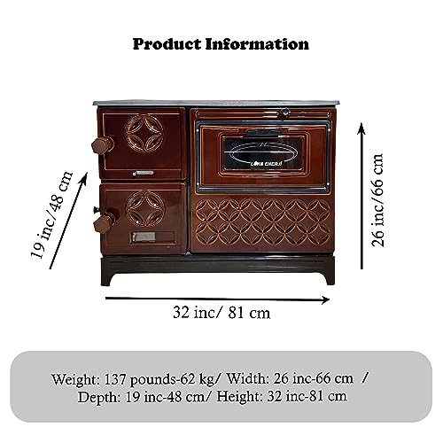 Cast Iron Stove with Oven | Cast Iron Fireplace | Baking Stove Cooker Stove Warming Stove | Tiny House Stove Cabin Stove (Brown Cast Iron Stove) - Thumbnail 4