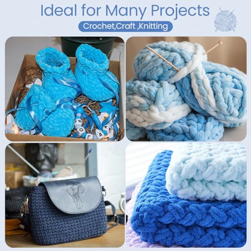 Image of Xinnun 12 Skeins 1116 Yards Chenille Velvet Soft Thick Plush Yarn Bulk for Crocheting Knitting Blanket DIY Weaving Craft, 6mm, 3.5 Oz /Skein(Blue Series)