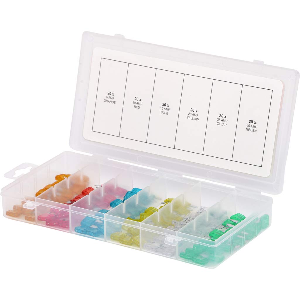 Mini fusibles automotrices KS Tools de 5 a 30 A caja con 120 unidades para repuesto de coche