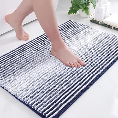 Colorxy Chenille Bathroom Rugs, Extra Soft and Absorbent Bath Mat, Non-Slip Machine Washable Rug, Luxury Plush Shaggy Bath Carpet, Suitable for Bathroom Floor, Tub, Shower, 30''x20'', Navy Cover