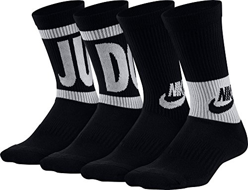 NIKE Kid's Performance Cushioned Crew Training Socks 3 Pack - Black/White, M