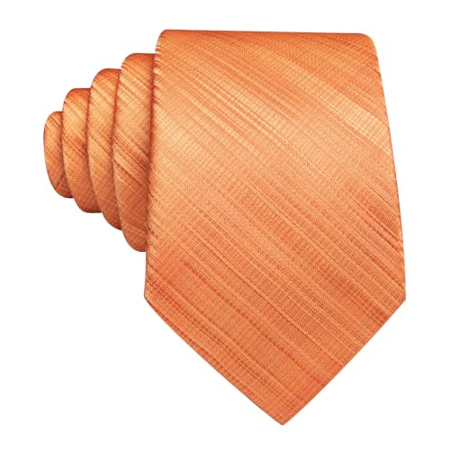 Image of Barry.Wang Orange Silk Men Ties Formal Stripes Necktie and Tie Clip for Wedding Party Business Fashion Classic