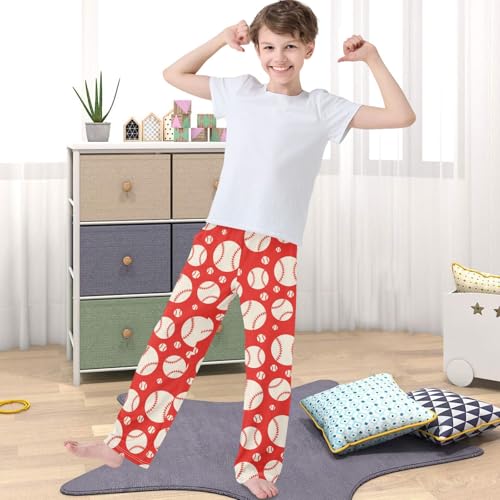 Boy's Pants Baseball Red Jogger Pants Elastic Waist Long Bottoms Trousers with Pockets 6-14 Years4