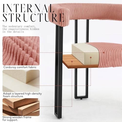 Image of Modern Corduroy Dining Chairs Set of 4 with Metal Legs,Comfy Accent Dining Room Chairs Upholstered Kitchen Side Chairs with Curved Backrest for Dining Room Kitchen Living Room (Pink,4)