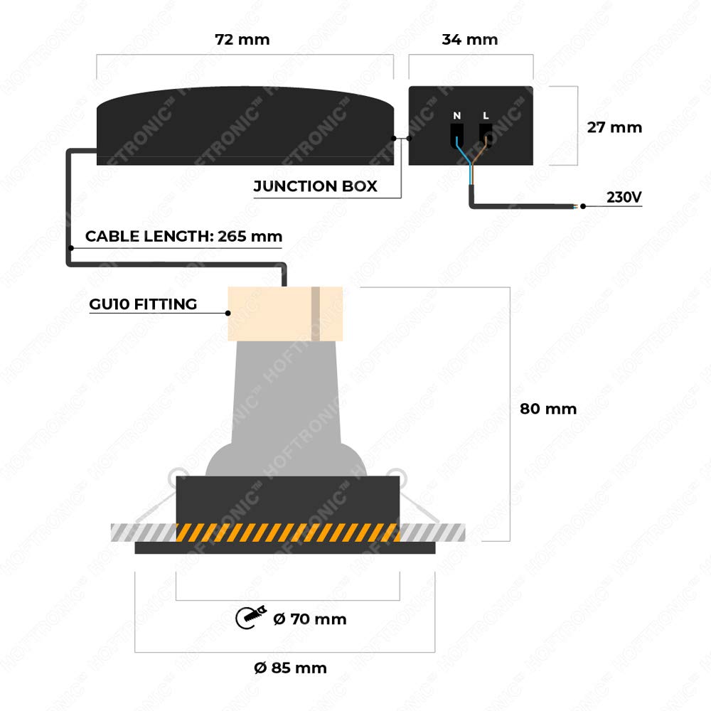 HOFTRONIC - 6er LED Einbaustrahler 230V Edelstahl IP64 Wasserdicht GU10 Dimmbar 4000K Neutralweiß 6x4W 6x345 Lumen Bad Einbauleuchte Einbauspot Einbauleuchte für innenbereich und Außenbereich