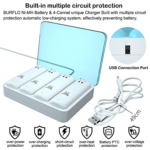 Burflo Rechargeable Battery Pack for Wii/Wii U Remote Controller,4 Pack 2800mAh Replacement Batteries and 4 Ports Charger Station for Wii/Wii U Remote Controller Battery Pack,wii Remote Charger - Thumbnail 5
