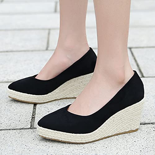 KOKOMOMO Womens Pointed Toe Espadrille Wedges Faux Suede Platform Pumps4
