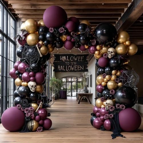 Image of Dark Purple Black Balloons Halloween Balloon Arch Double Stuffed Balloons