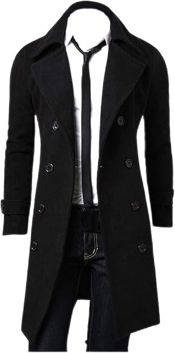 معطف ترنش رجالي من الصوف السميك من QWENTMTNTY بقصّة Slim Fit للعمل غير الرسمي معطف مزدوج الصدر من البازلاء معطف شتوي