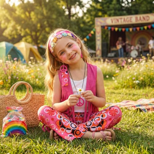 Disfraz Hippie para Niñas 60s 70s Set Fiesta Halloween miniatura 2