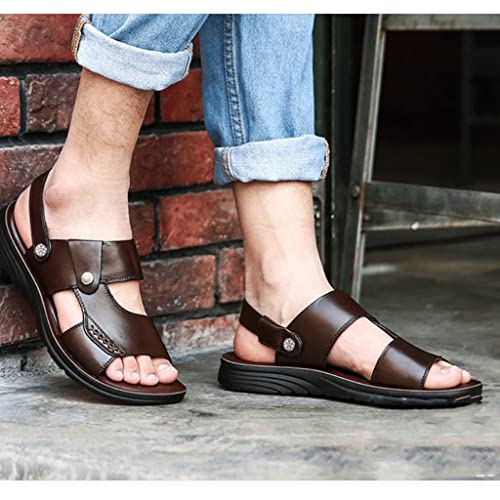 Men's Sandals and Slippers Men's Leather Sandals Adult Thick-Soled Beach Shoes Non-Slip -Toe Sandals(White-Patch Five-Pointed star4,43 Code)3