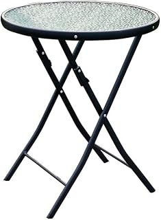 Tavolo pieghevole portatile da esterno Tavolo da pranzo in vetro da esterno Tavolo da pranzo Pieghevole portatile rotondo con telaio in metallo Top in vetro temperato per il giardino del cortile Balco