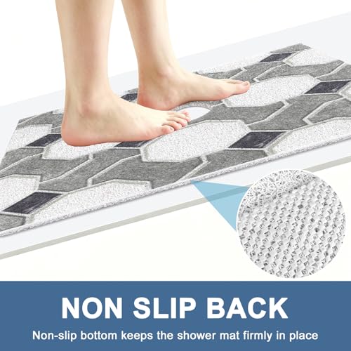 Image of Square Shower Mat Non Slip: 24x24 Inch Extra Large Shower Mats for Inside Shower, Non Slip Shower Mat with Drain Hole in Middle- Anti Slip Shower Floor Mat, Loofah Shower Stall Mats for Elderly