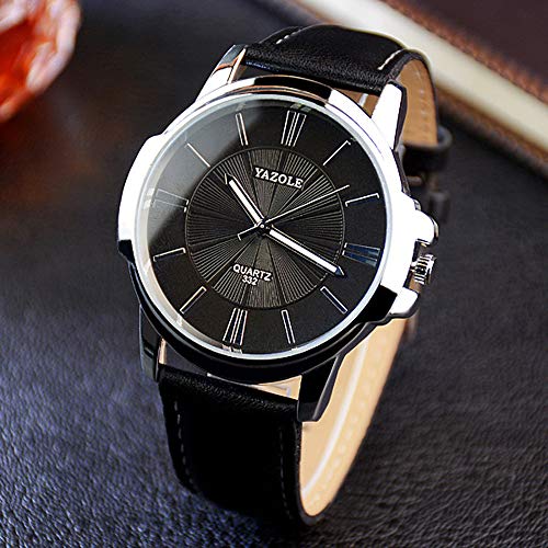Herren-Armbanduhr, Edelstahl-Zifferblatt, Quarz, Sport, Leder, Damenuhr, leicht lesbar, Uhren für Frauen (schwarz, braun, Einheitsgröße) – Bild 4