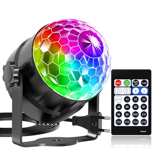 Gobikey Discokugel, 360° drehbar, musikgesteuerte Discokugel mit Fernbedienung und 2 m Steckerkabel, 15 RGBP-Farbeffekte, perfekt für Zuhause, Weihnachten Gobikey Discokugel, 360° drehbar, musikgesteuerte Discokugel mit Fernbedienung und 2 m Steckerkabel, 15 RGBP-Farbeffekte, perfekt für Zuhause, Weihnachten