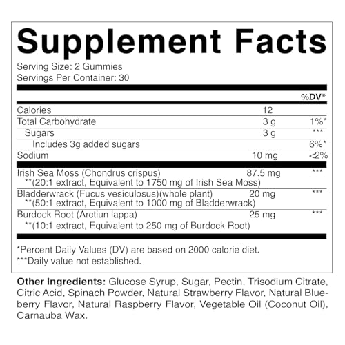 Vitamatic Irish Sea Moss Gummies - 3000mg Equiv. Per Serving - 60 Ct - Thyroid & Energy Support