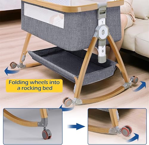 MOTIM سرير أطفال، سرير أطفال بجانب السرير مع مرتبة وناموسية، سرير هزاز قابل لتعديل الارتفاع بـ 6 مستويات، سرير أطفال محمول بجانب السرير للرضع/الأطفال حديثي الولادة