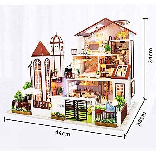 DIY Puppenhaus Modell Holz Handgemachtes Schlossmodell, Großes Villa Modell Ausgestattet Mit Möbeln Led-Leuchten Und… – Bild 5