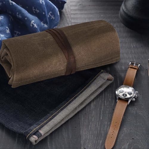 Image of Travel Watch Roll Organizer with 6 Slots Handmade Watch Travel Case Roll-up Watch Organizer Storage Box Jewelry Roll Watch Travel Pouch Waxed Canvas Easy Carry On Watchlover Storage Gift for Men
