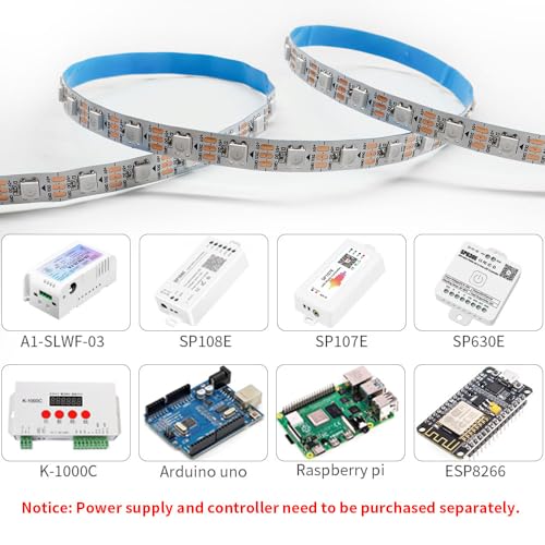 Image of WS2812B IC RGB 5050SMD ECO Individual Addressable LED Strip Light, 16.4FT 300LED 60LED /m Flexible Full Color IP30 DC5V White PCB for DIY Project (No Power Adapter or Controller)